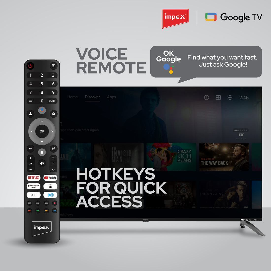 Impex evoQ 65-inch 4K UHD Smart Google TV Voice Remote