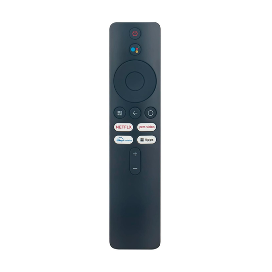 Smart TV remote with Netflix, Prime Video, Disney+ Hotstar, and Google Assistant buttons for easy streaming control.