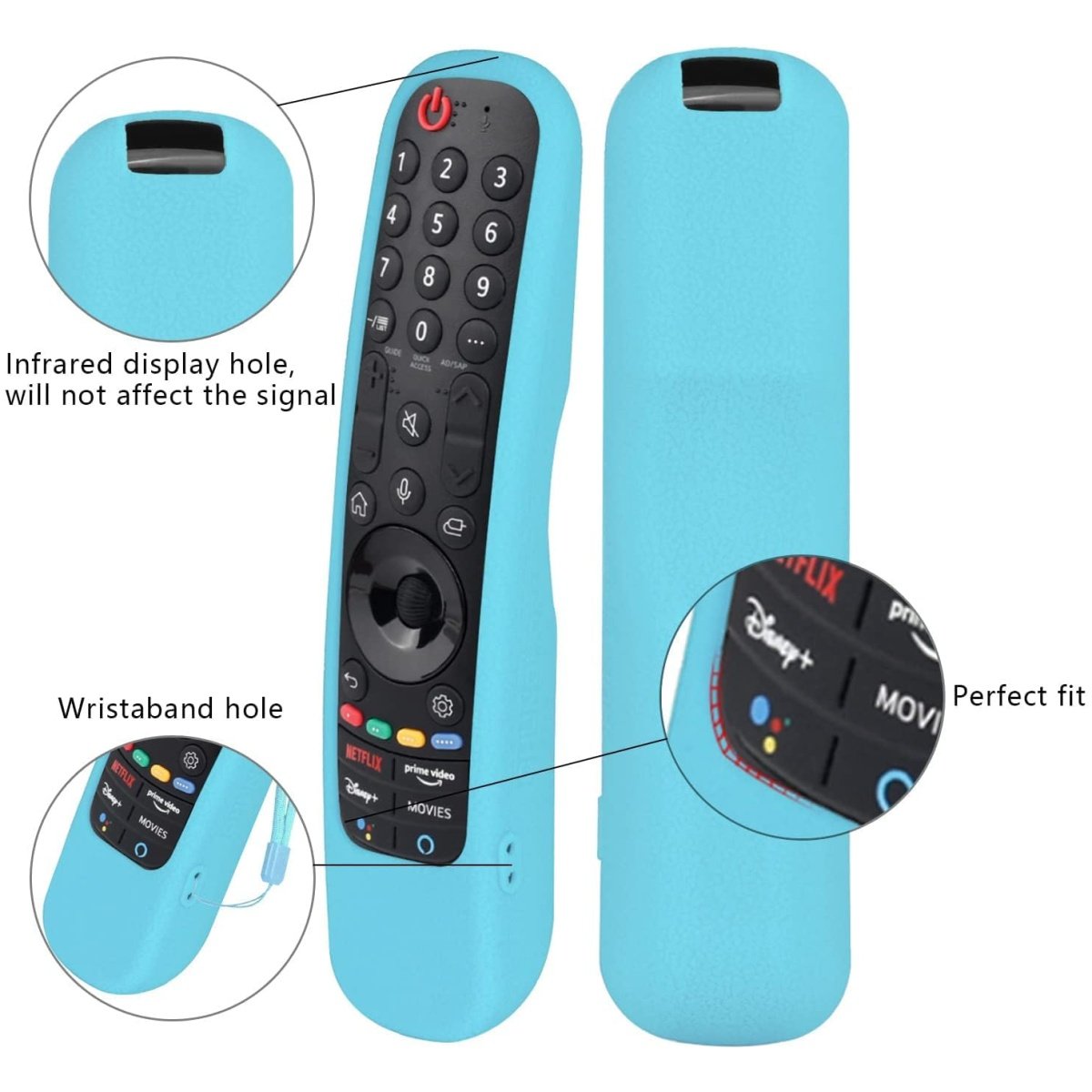 Silicone Protective Case Cover Compatible with LG AN-MR21GA Magic Remote Shockproof for LG Smart TV Protective Case with Loop (Glowing Blue) - Image 2